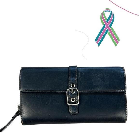 Vintage Coach Black Leather Buckle Wallet Continental - Picture 1 of 15